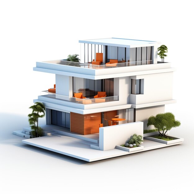 3d monochrome modern house on white background