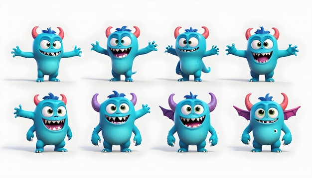 Photo 3d monster character set