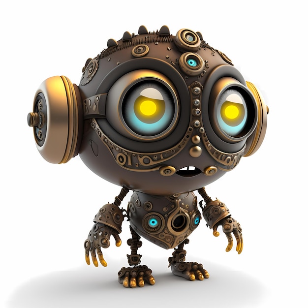 3D Monster steampunk cartoon character with robotic body