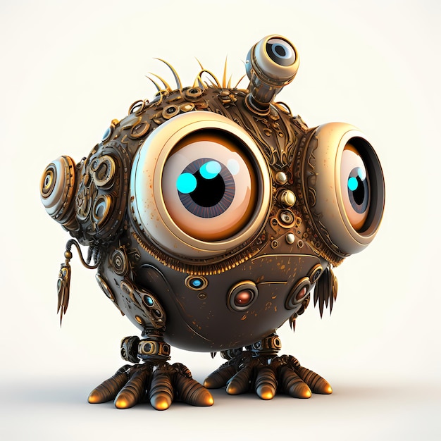 3D Monster steampunk stripfiguur met robotachtig lichaam