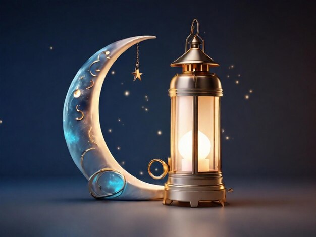 3d moon and leant for Ramadan and eid