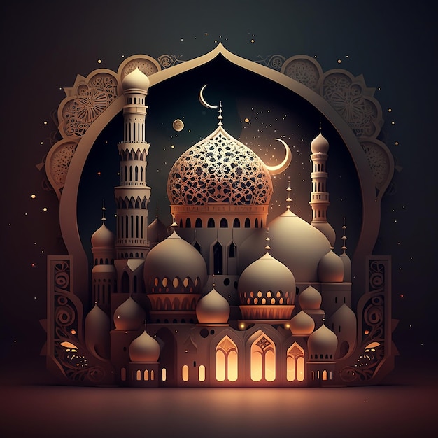 3d moskee architectuur Ramadan Kareem Concept Eid Mubarak 3d moskee illustratie