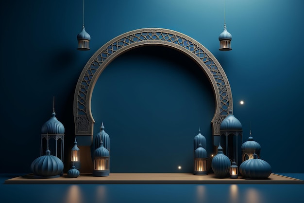 3d moskee blauwe achtergrond