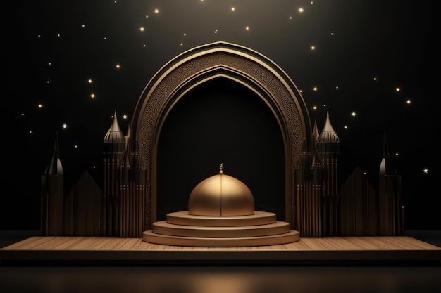 3d Moskee met zwarte achtergrond