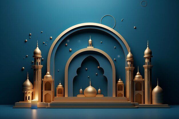 3d mosque blue background