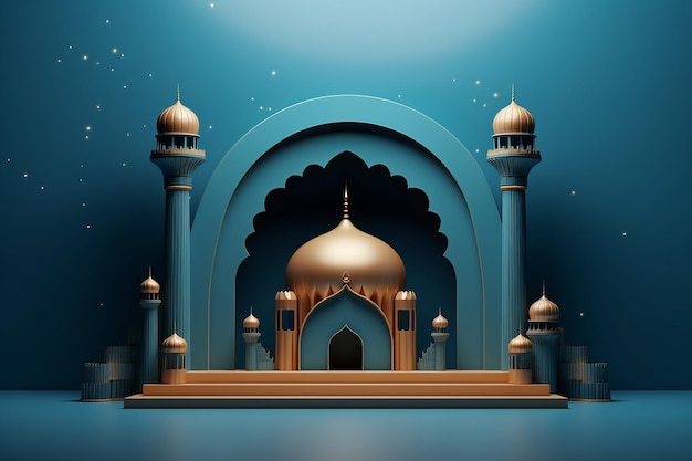 3d mosque blue background