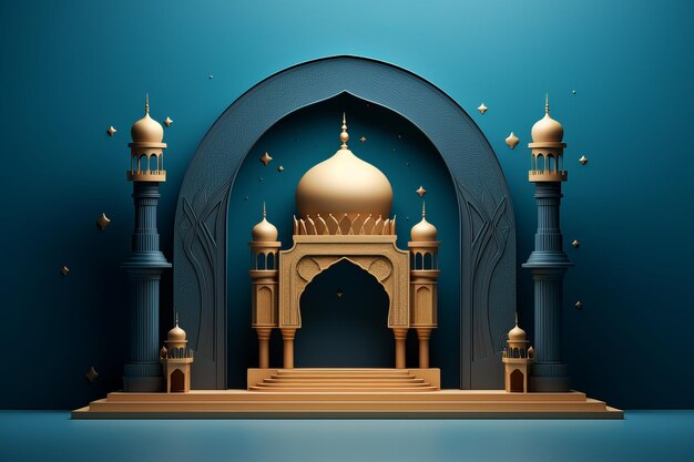 3d mosque blue background