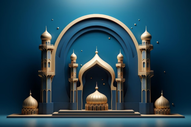 3d mosque blue background