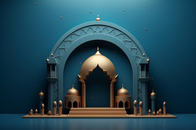 3d mosque blue background