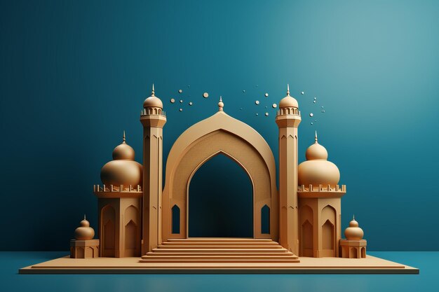 3d mosque blue background