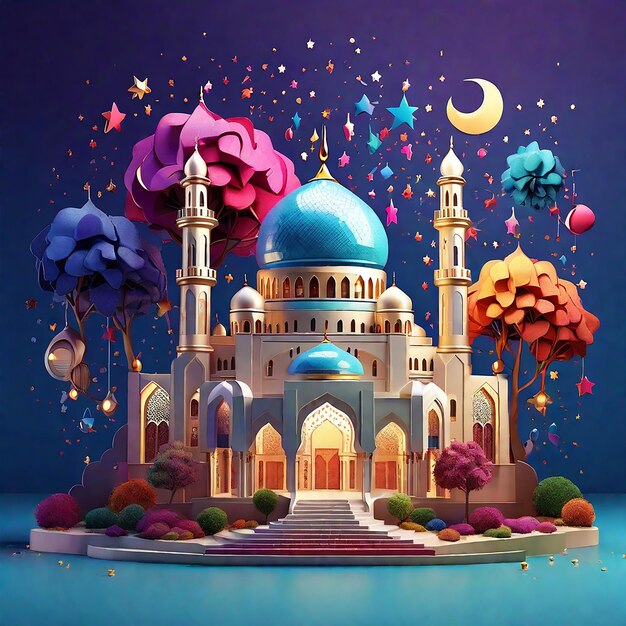 3d mosque illustration best rendering quality generated by ai