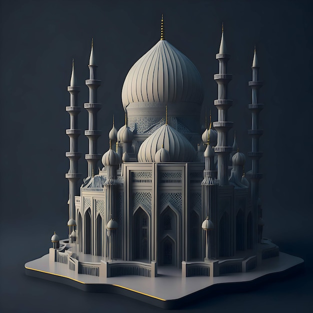 3D mosque illustration with dark background