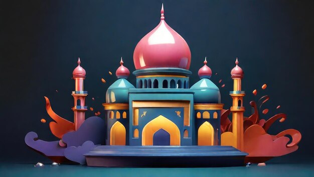 3d mosque on the stage illustration