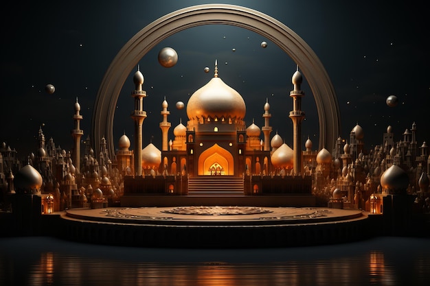 3d Mosque with Black Background