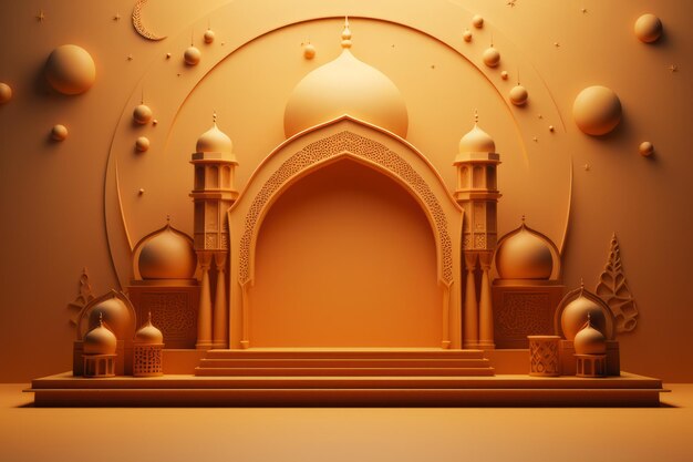 3d Mosque with orange Background