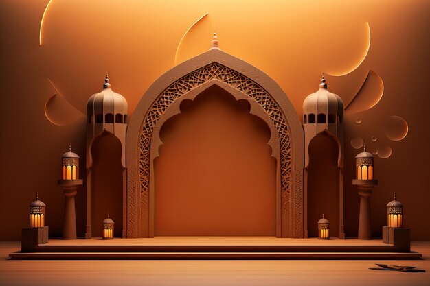 3d Mosque with orange Background