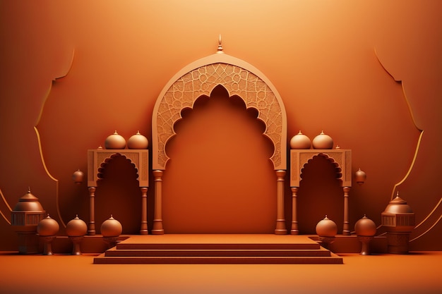 3d Mosque with orange Background