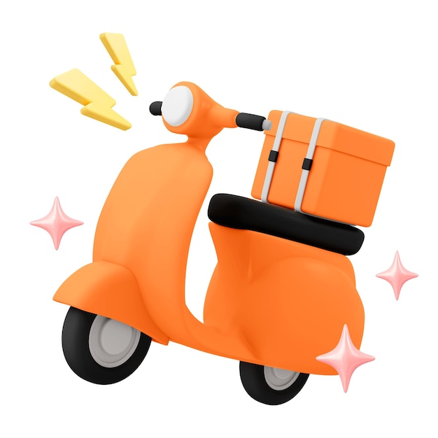 3D motorcycle png food delivery service vehicle illustration on transparent background