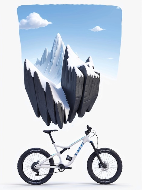 Foto bicicletta da montagna 3d sullo sfondo bianco