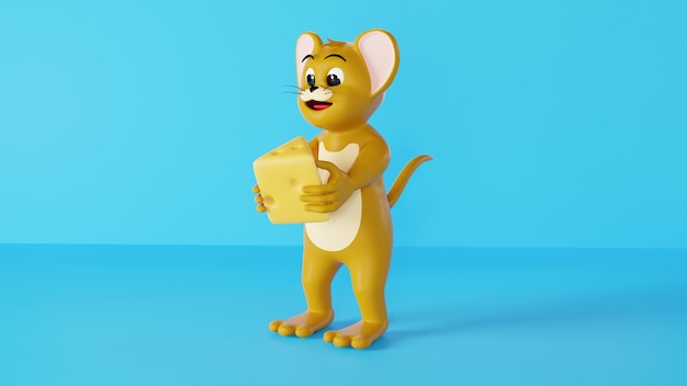 3d mouse character with cheese