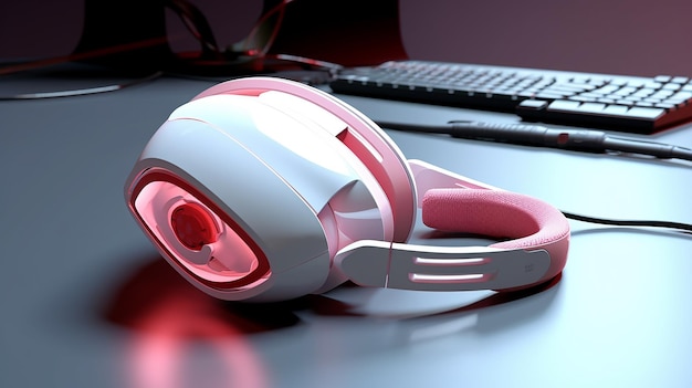 Photo 3d mouse keyboard and headset with minimalist background style