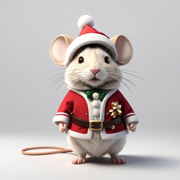 Photo a 3d mouse wearing christmas outfit standing in white background