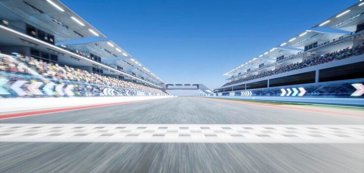 Photo 3d moving racetrack with arrow neon light decoration