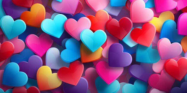 3d multi color beautiful too many hearts for valentine's day ai generative image