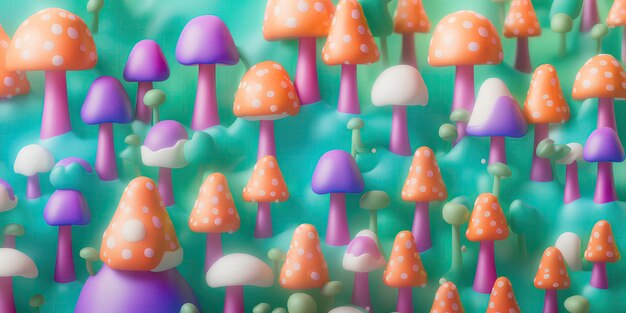 3D, Multicolored amanita mushrooms