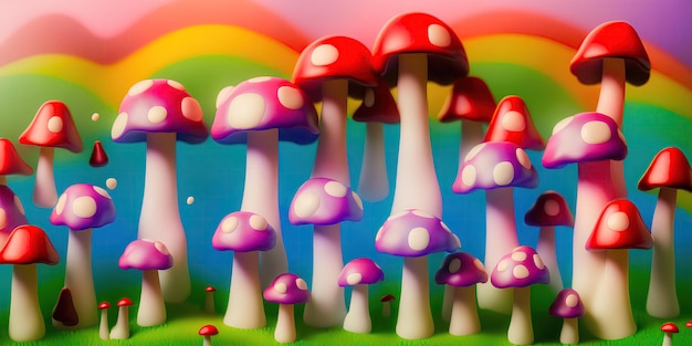 3d, Multicolored amanita mushrooms