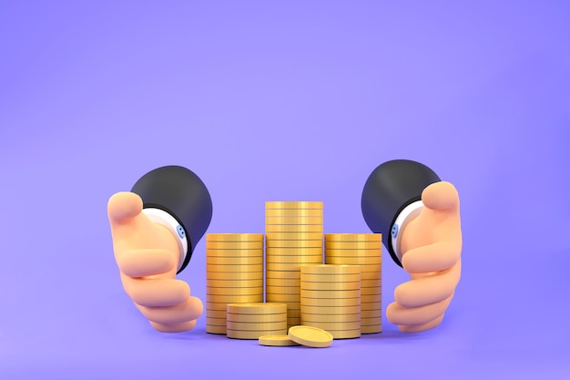 3D-munten in handen geld besparen conceptxA