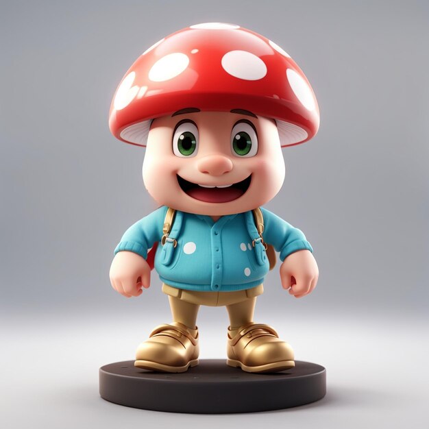 Photo a 3d mushroom cartoon character standing on white background