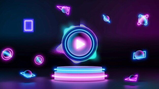 3D Music player with audio visualizer for music party 3d illustration