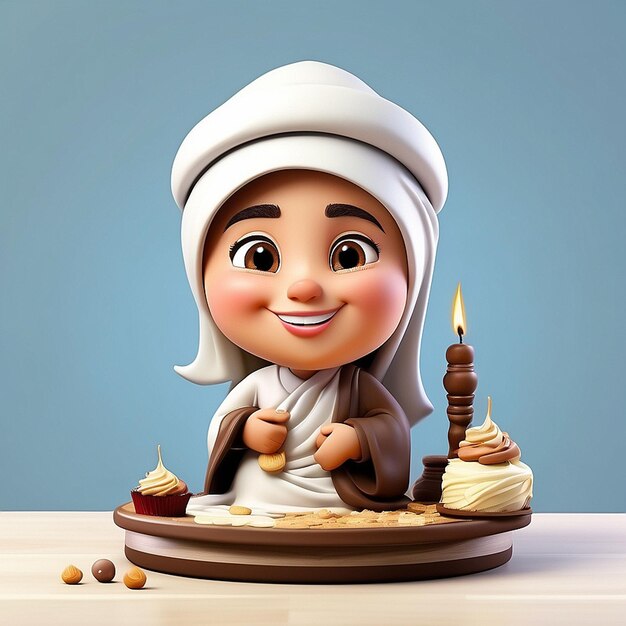 3d muslim character and cake