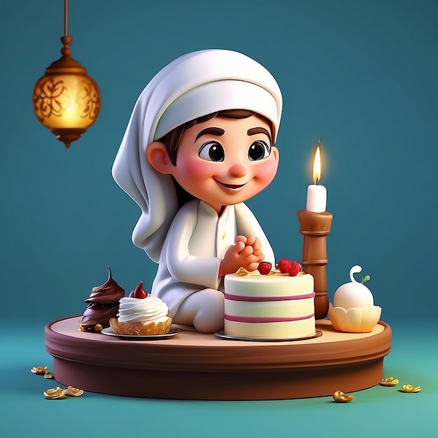 3d muslim character and cake