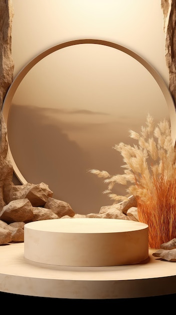 Photo 3d natural beauty product podium with earthy elements background