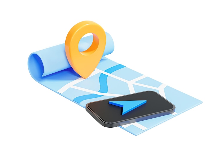 Photo 3d navigation map with mobile phone and position point