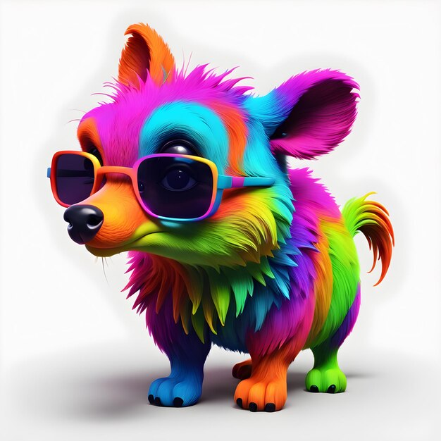 3D neon color cute fairy tale animals clipart