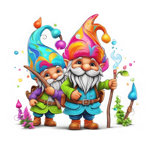 3D neon colors gnomes illustration