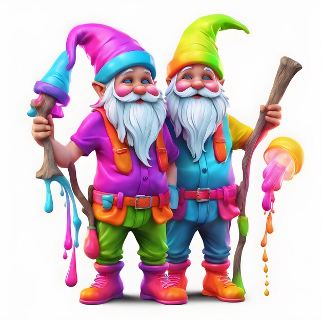 3D neon colors gnomes illustration