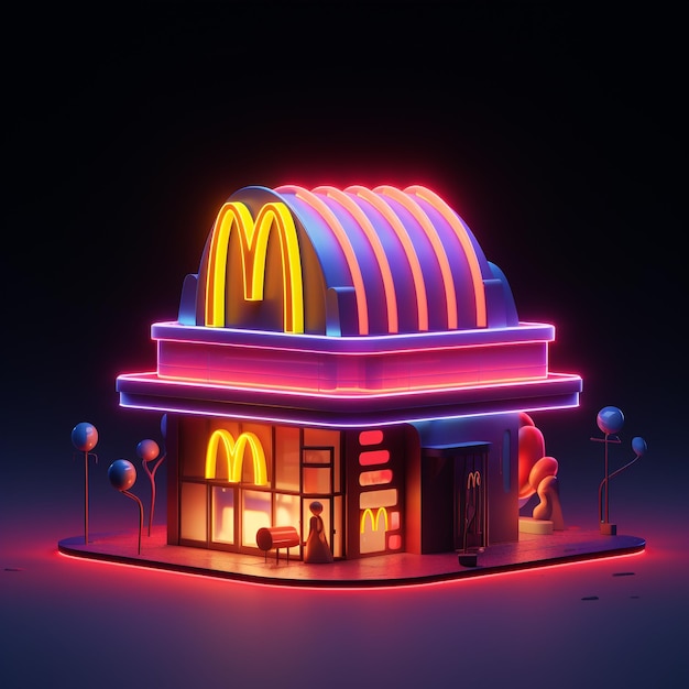 3d neon illustration of a McDonalds drive