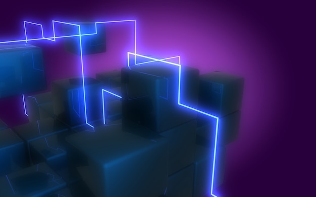 3D neon kubussen constructie. 3D-afbeelding