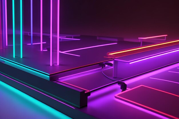 3d neon light background 3d rendering of a strip of led lighting