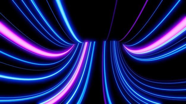 3d Neon light effect glowing trails Colorful Light motion speed background Motion blur long time effect Technology 5g design concept Laser beam sparkling on dark scene Fast moving to futuristic
