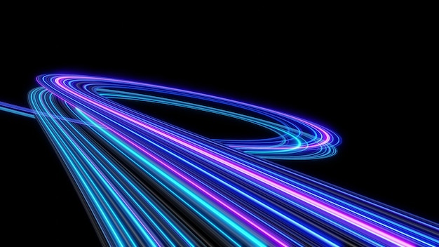 3d Neon light effect glowing trails Colorful Light motion speed background Motion blur Technology