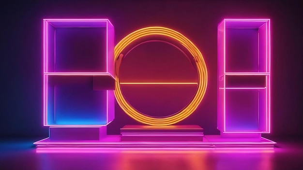 3d neon podium gradient lights mock up