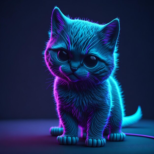 3d neon schattig kitten