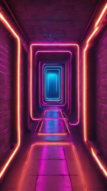 3d neon tunnel with neon light 3d illustration