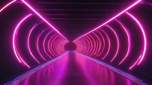 3d neon tunnel with neon light 3d illustration