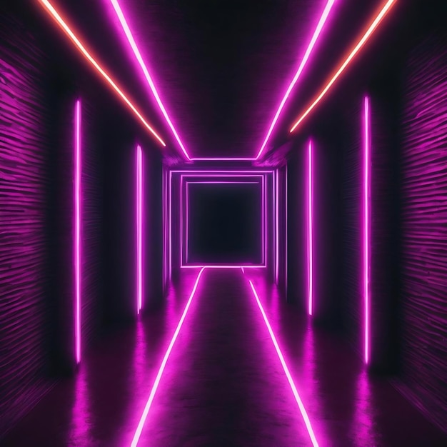 3d neon tunnel with neon light 3d illustration